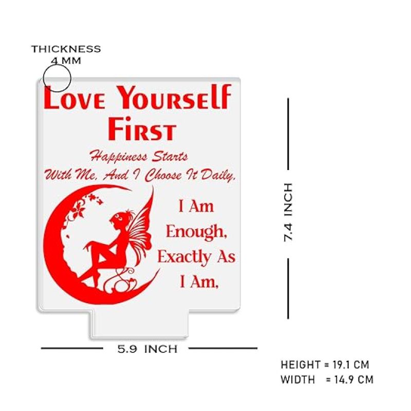 Love Yourself First Engraved Night Lamp with Warm White Light Gift for Student Daughter & Son Birthday Gift for Loveable Person Motivational Gift